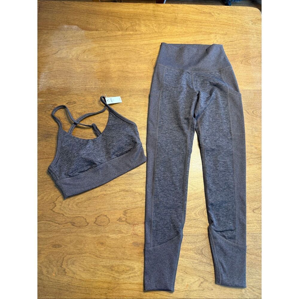 NWT Offline by Aerie Women's Legging & Sports Bra Set Brown Black Marbled Small